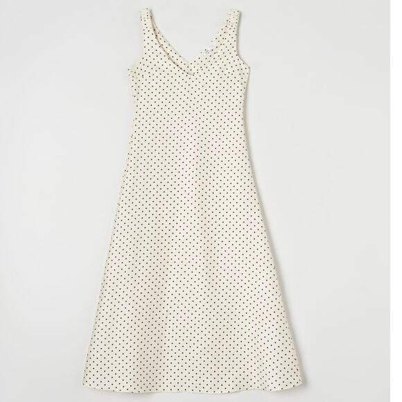 Sinsay Satin Polka Dot Maxi Dress Sleeveless V Neck Elegant Retro White Medium - Picture 4 of 15